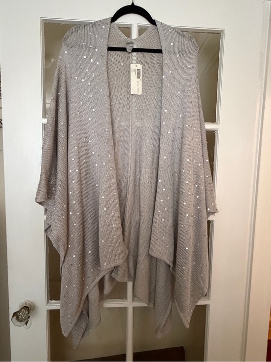 Chico's Sweaters - Chico's Light Gray Sequin Draped Poncho